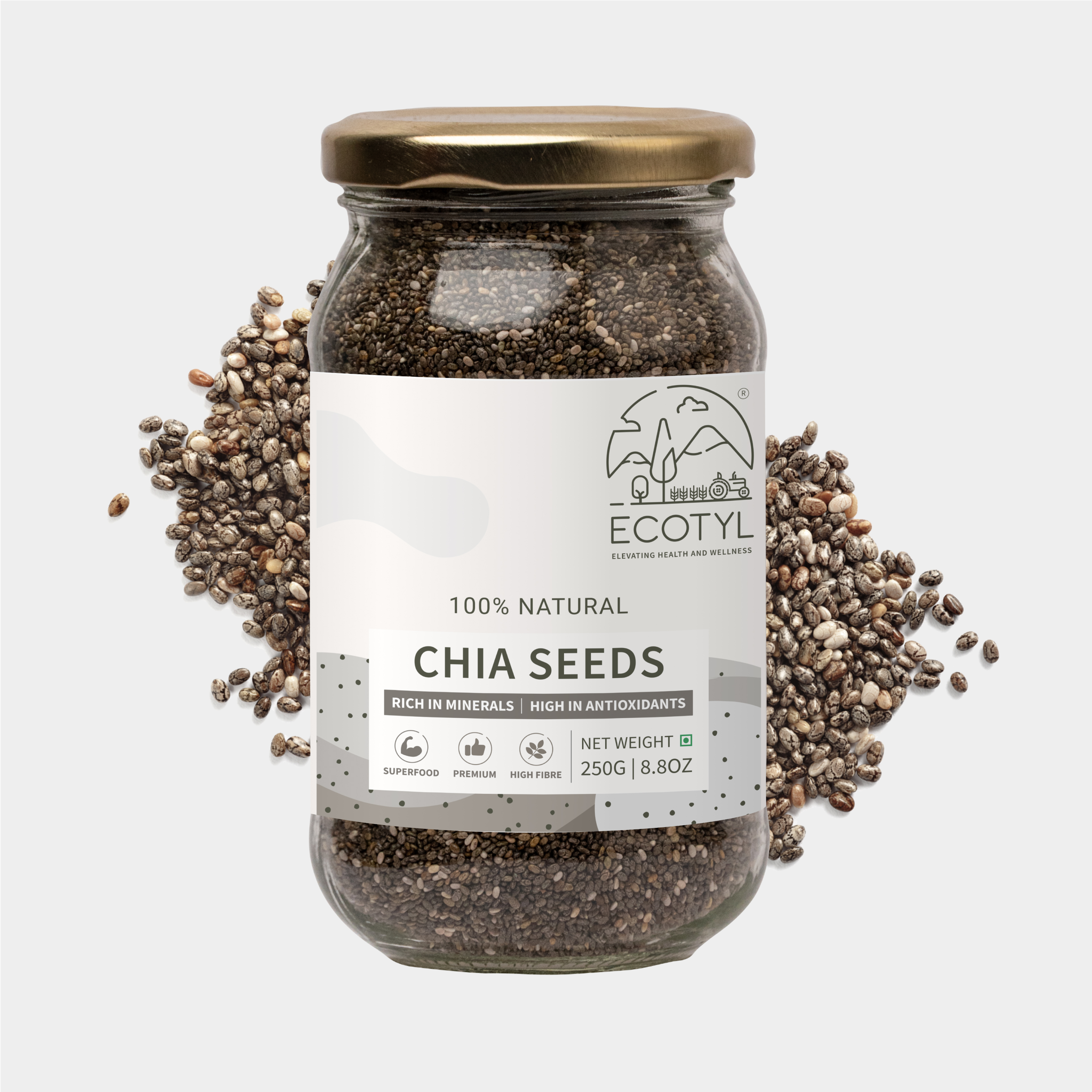 Ecotyl Chia Seeds | Raw | Rich in Antioxidants & Fibre | 250g